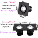 Square Dimmable Recessed LED Downlights 7W 10W 14W 20W COB LED Ceiling Lamp Spot Lights AC110-220V Warm Cold White Indoor Lighting