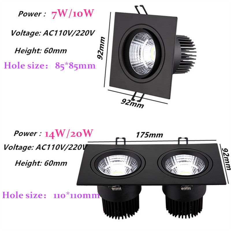 Square Dimmable Recessed LED Downlights 7W 10W 14W 20W COB LED Ceiling Lamp Spot Lights AC110-220V Warm Cold White Indoor Lighting