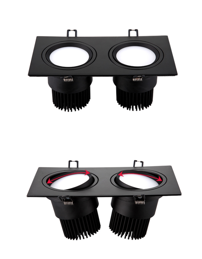 Square Bright Recessed Double LED Dimmable Downlight COB 14W 20W 24W LED Spot light Ceiling Lamp AC 85- 265V with Frosted lens