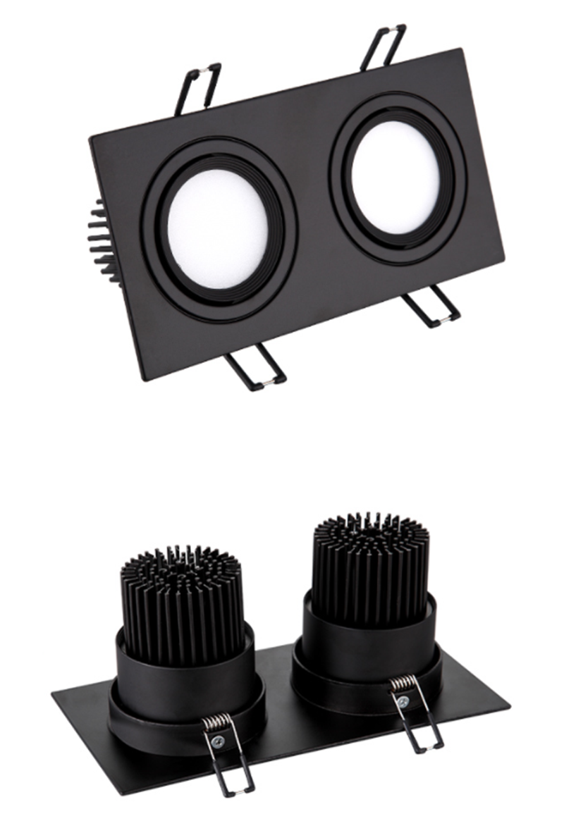 Square Bright Recessed Double LED Dimmable Downlight COB 14W 20W 24W LED Spot light Ceiling Lamp AC 85- 265V with Frosted lens