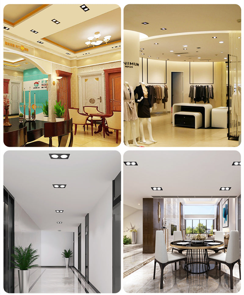 Square Bright Recessed Double LED Dimmable Downlight COB 14W 20W 24W LED Spot light Ceiling Lamp AC 85- 265V with Frosted lens