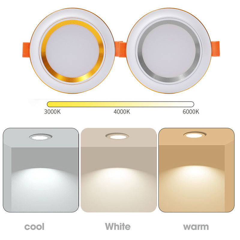Recessed LED Ceiling Light LED 220V 5W Downlight Ultra-thin Recessed Ceiling Light Tricolor Lights Frosted Lens Indoor Lighting
