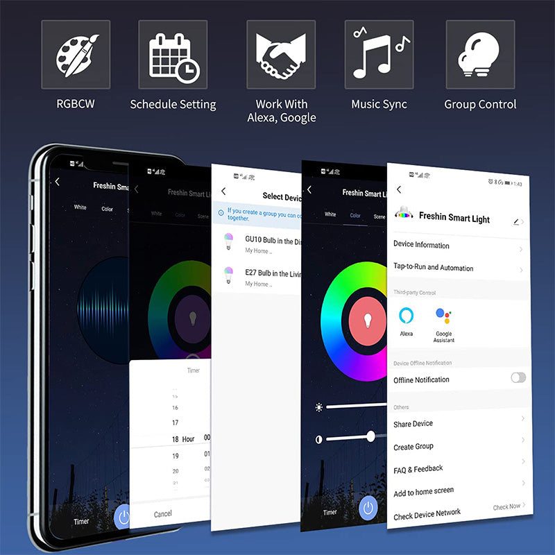 Led Down Light Smart Spot LED Downlights RGB Dimming 5W 7W 9W WIFI Ceiling Spot Light Indoor Lighting Recessed Bluetooth Lamp