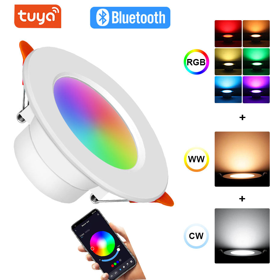 Tuya Smart Led Spot Lights Empotrable Ceiling Downlight 10W Bluetooth Wireless App Control Dimmable RGB+CW+WW Recessed Led Lamp