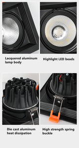 QIUBOSS Dimmable LED Recessed Downlights 220V Led Embedded Spotlights 10W 20W COB Ceiling Lamp Square Lighting Lights for Indoor