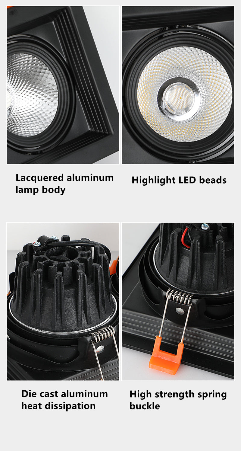 QIUBOSS Dimmable LED Recessed Downlights 220V Led Embedded Spotlights 10W 20W COB Ceiling Lamp Square Lighting Lights for Indoor