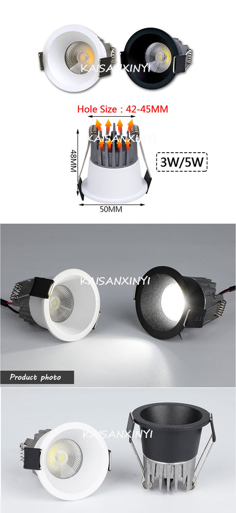 2022 New High Anti-Glare LED COB Recessed Downlight 3W 5W 7W 10W 110V 220V Dimmable Ceiling Spot Lights Indoor Lighting