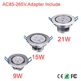 LED Ceiling Downlight Recessed LED Wall lamp 9W 15W 21W AC85V-265V 110V / 220V Spot light With LED Driver For Home Lighting