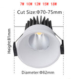 Dimmable Aluminum recessed LED Downlights 7W 10W 12W 15W 18W COB LED Ceiling Lamp Spot lights round led panel light decoration