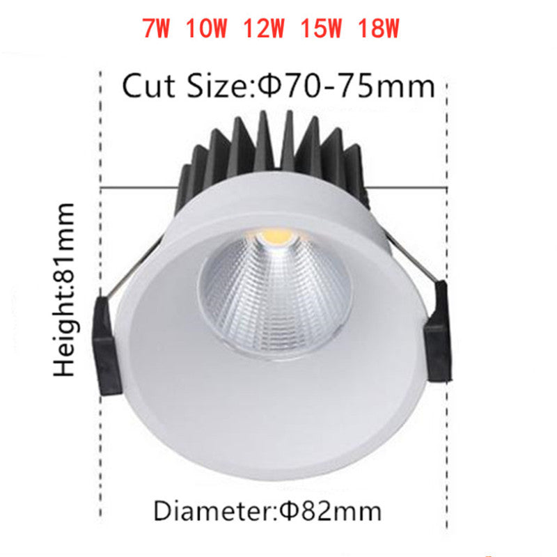 Dimmable Aluminum recessed LED Downlights 7W 10W 12W 15W 18W COB LED Ceiling Lamp Spot lights round led panel light decoration