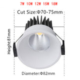 Dimmable Aluminum recessed LED Downlights 7W 10W 12W 15W 18W COB LED Ceiling Lamp Spot lights round led panel light decoration