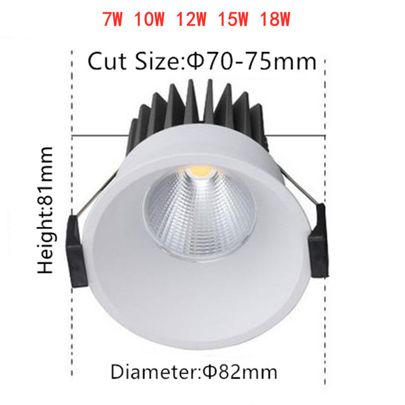 Dimmable Aluminum recessed LED Downlights 7W 10W 12W 15W 18W COB LED Ceiling Lamp Spot lights round led panel light decoration
