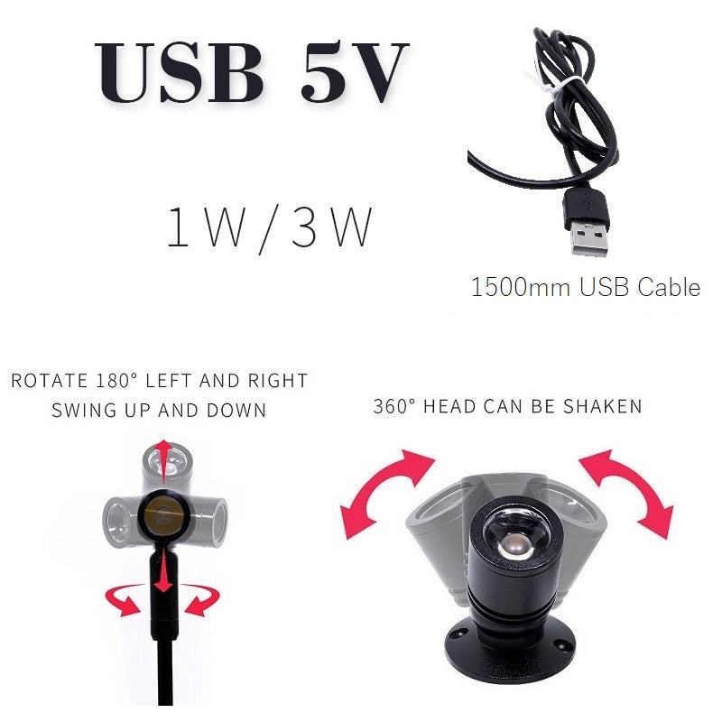 LED USB Led RGB Spotlight Mini Ceiling Downlight Remote Control Dimmable Spot Light Jewelry Cabinet Showcase Counter Lamp