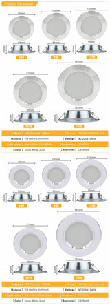 LED Downlight Ceiling 5W 9W 12W 15W 18W led Ceiling lamp Gold/Silver/White Body AC 220V 230V 240V led light