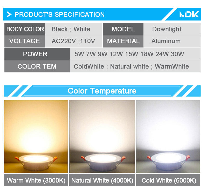 LED Downlight 12W 15W 18W 9W AC220V 5W 7W 110V Recessed Spot Thick 10Pcs Aluminum Lighting Bedroom Kitchen Indoor Down Lamp