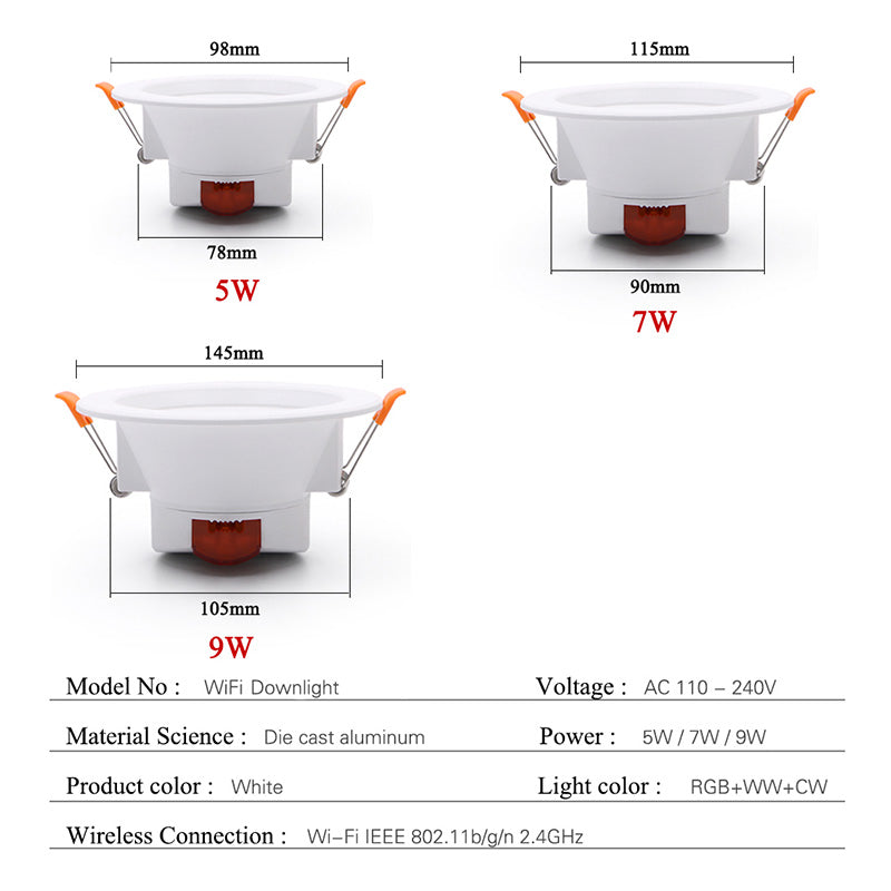 LED Downlights RGB Led Ceiling Spot Recessed Down Light Dimming Spotlight 5W 7W 9W Bluetooth WIFI Smart Home Indoor Lighting