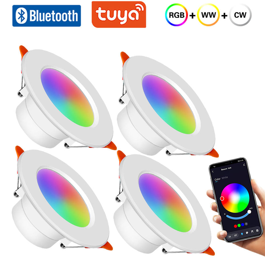 Smart Ceiling Recessed Spot Led Lights Tuya Bluetooth Led Downlight 10W RGB+Warm White+Cold White Dimmable Led Lamp App Control