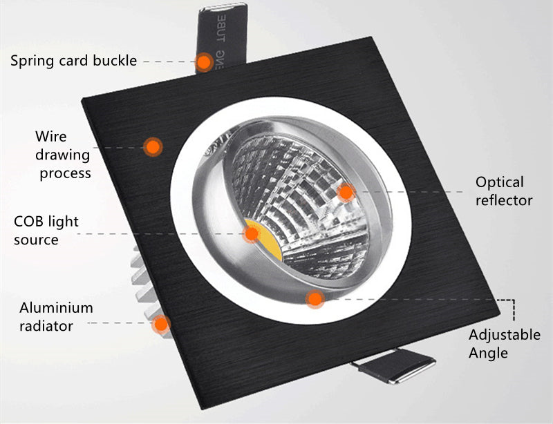 Square Dimmable Recessed COB LED Downlights 5W 7W 9W 12W LED Ceiling Spot Lights AC85~265V LED Ceiling lamps Indoor Lighting