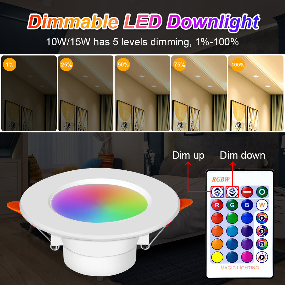 LED Downlight Indoor Light RGB Spotlight with Remote Control 10W 15W AC85-265V Ceiling Light for Kitchen Decoration
