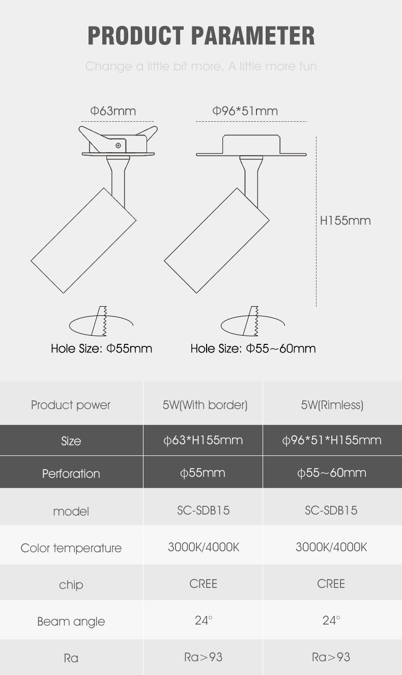 SCON LED Downlight 220V Creative adjustable angle Recessed in Ceiling Downlight Light Recessed Downlight Warm white Lamp 2W 5W