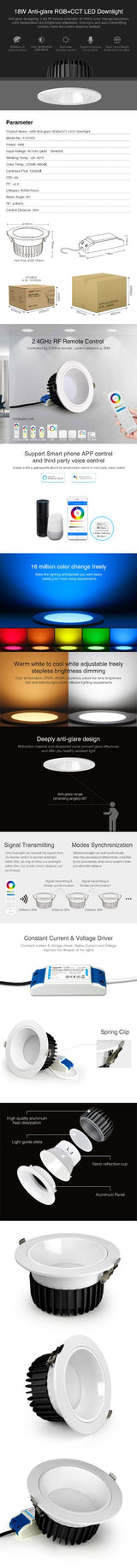Miboxer 6W 12W 18W Anti-glare RGB+CCT LED Downlight AC100~240V Dimmable Smart LED Ceiling light Indoor lamp FUT070/FUT071/FUT072