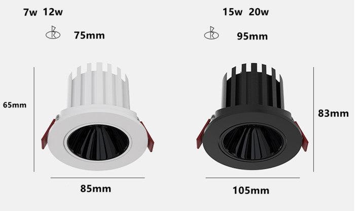 Dimmable Round Angle Adjustable Anti Glare Recessed LED Downlight 7W 12W 15W 20W 85-265V COB Ceiling Living Room Indoor Lighting