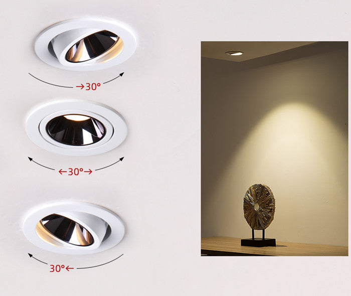 Dimmable Round Angle Adjustable Anti Glare Recessed LED Downlight 7W 12W 15W 20W 85-265V COB Ceiling Living Room Indoor Lighting