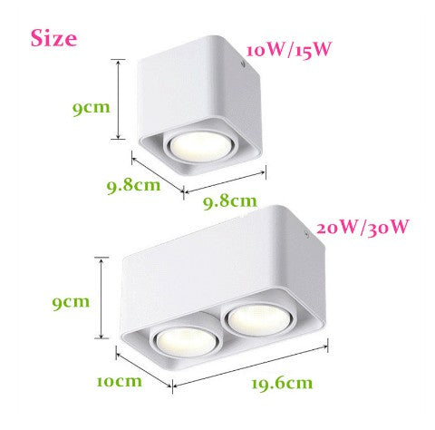 Square COB LED dimmable Downlights 10W 15W 20W 30W Surface Mounted LED Ceiling Lamps Spot Light LED Downlights AC85V-265V