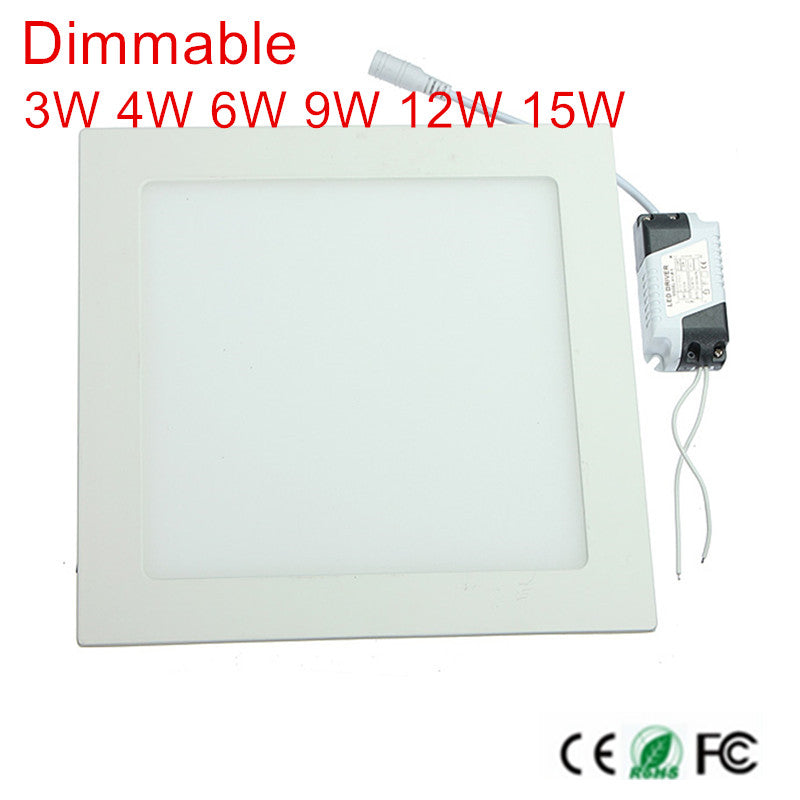 Dimmable LED Downlight 3W 4W 6W 9W 12W 15W Square Ultrathin SMD 2835 Ceiling Panel Lights AC110V-220V With adapter
