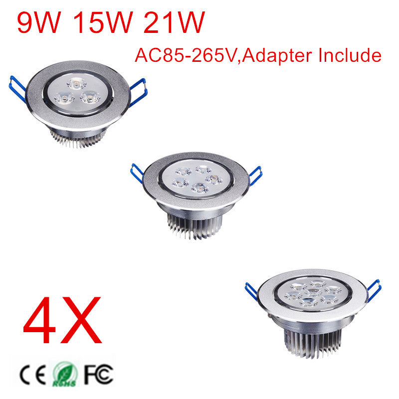 Best price 9W 15W 21W high power 4pcs/lot Recessed Led Downlight AC85-260V with LED Driver Warm White/Cold White Panel Light
