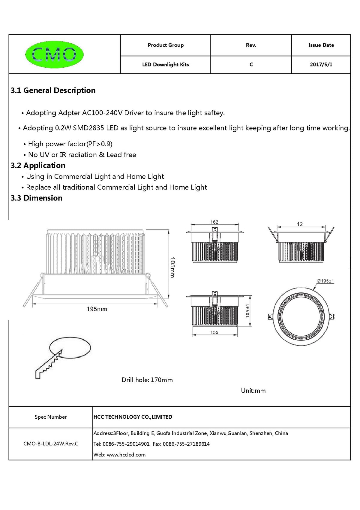 High Quality 6-8 inch  LED Downlight AC100-240V 24W/38W LED indoor Ceiling Down Light Recessed LED Spot Light For Living room