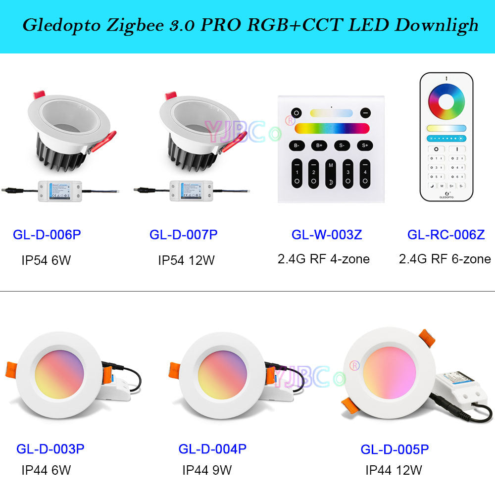 Zigbee 3.0 Smart RGB+CCT LED Downlight Pro 6W/9W/12W Waterproof Rate IP54 For Living Room Kitchen Corridor Bathroom Dinning Room