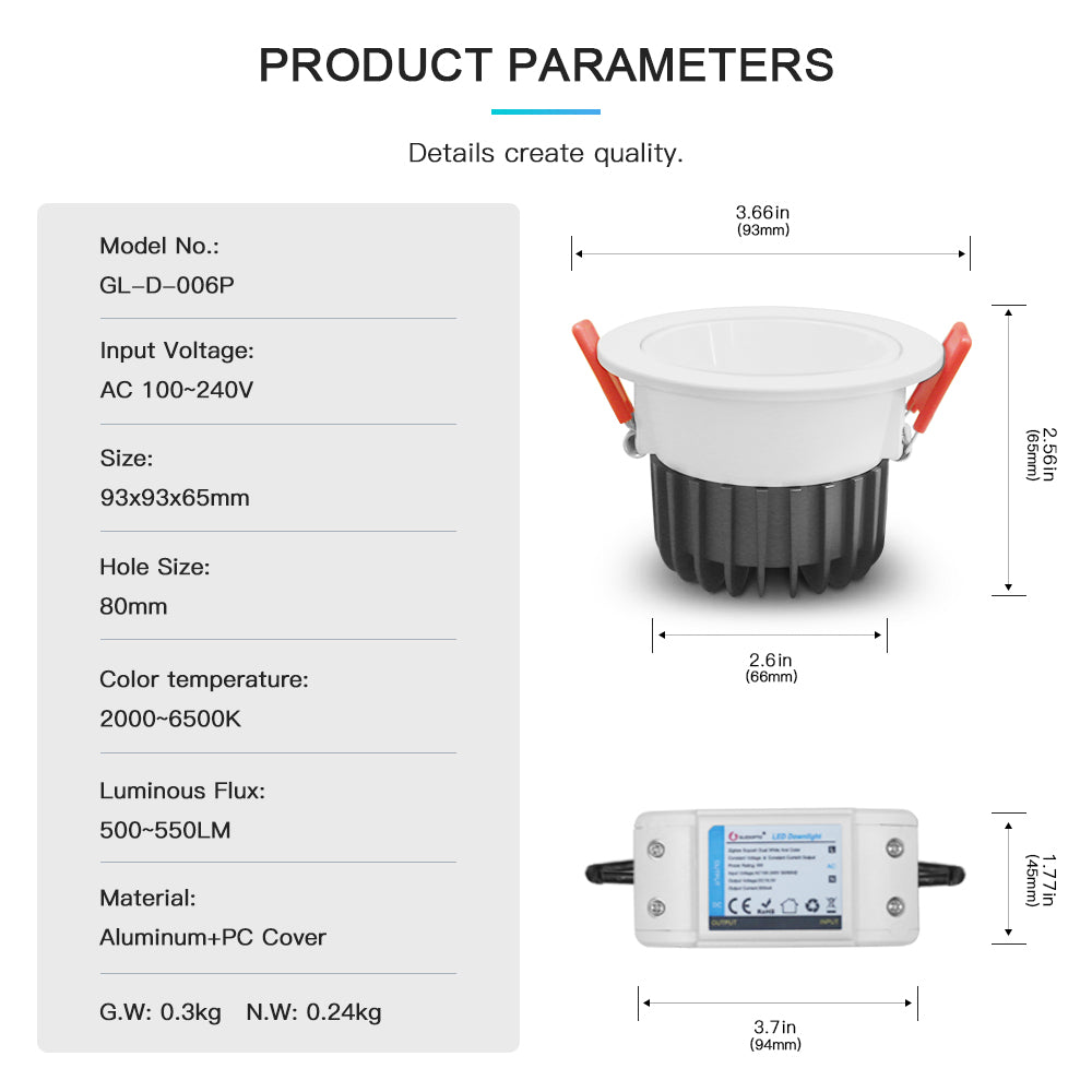 Zigbee 3.0 Smart RGB+CCT LED Downlight Pro 6W/9W/12W Waterproof Rate IP54 For Living Room Kitchen Corridor Bathroom Dinning Room