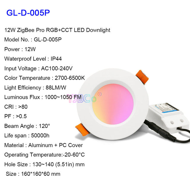 Zigbee 3.0 Smart RGB+CCT LED Downlight Pro 6W/9W/12W Waterproof Rate IP54 For Living Room Kitchen Corridor Bathroom Dinning Room