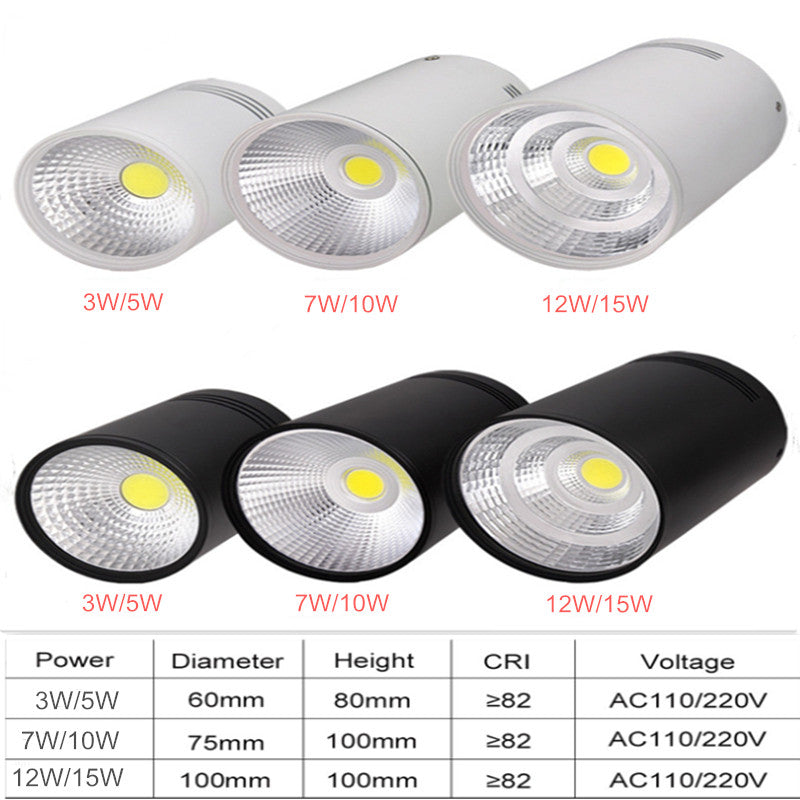 Dimmable LED COB Surface Mounted Downlight 3W/5W/7W/10W/12W/15W White/Black Housing AC85-265V Ceiling Spot Light Home Decor