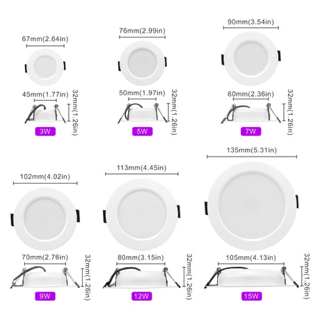 Led Downlight 220V Recessed 10pcs/lot 3W 5W 7W 9W 12W 15W Ceiling Light 3/4/5 inch Round Led Panel Down Light Spotlight Lighting