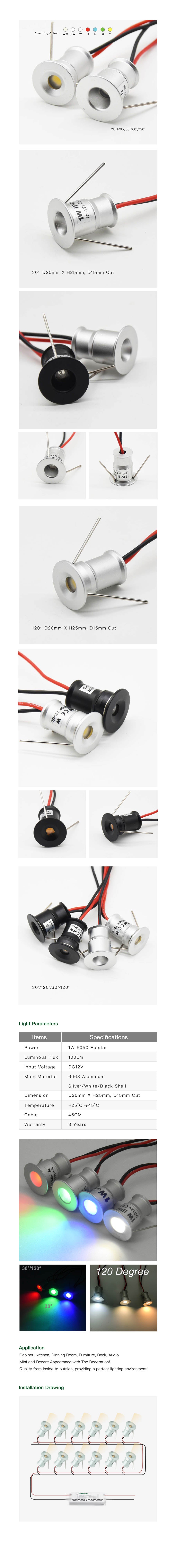 Outdoor LED Spot Light  For Hotel Garden Project Landscape Lighting 1W 12V Lamp 15mm Display Wine Jewelry Spot Downlight