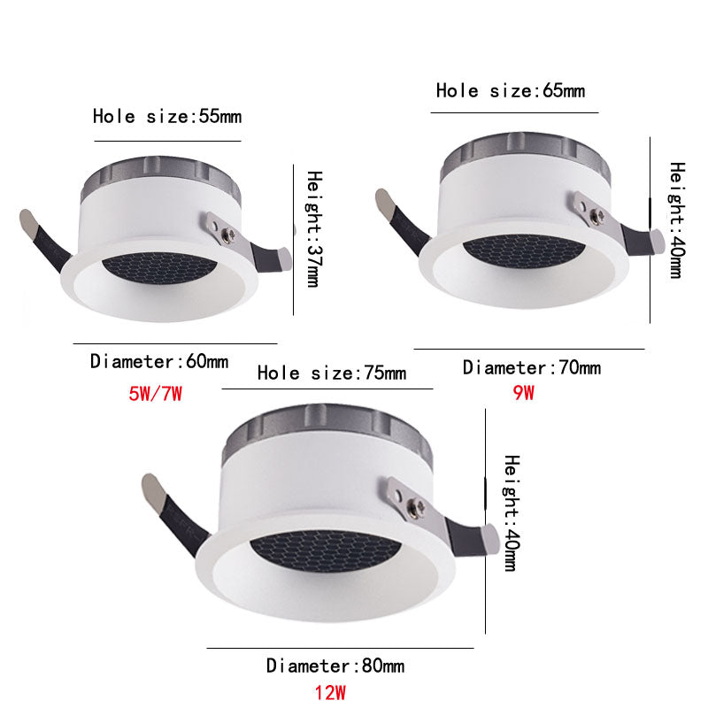 Dimmable Anti-Glare LED COB Recessed Downlight 110v 220v 5W 7W 9W 12W Round White Ceiling Spot Lights for Aisle Pic Background