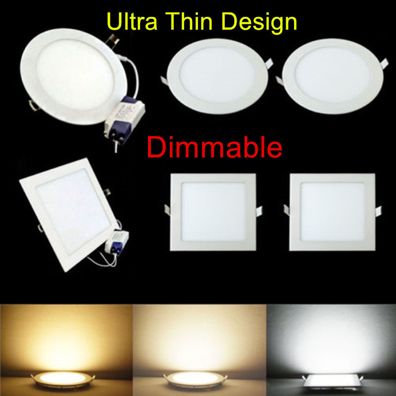 Round/Square Ultra thin design led indoor light 3W/4W/6W/9W/12W/15W/25W Dimmable led downlight Recessed LED Panel light 110/220V