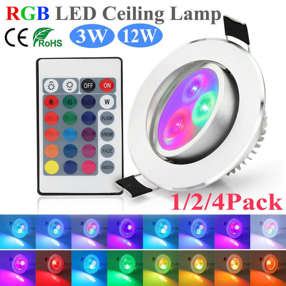 RGB Dimmable LED Ceiling Light AC85-265V Smart Remote Control 3W 12W Fixture LED Downlight Indoor Party Decor Colorful Spot Lamp