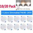 3 Color Dimmable Round Led Recessed Ceiling Panel Light Led 1/10 Pack 220V 7W Downlight Fixture Lamp Ceiling Lamp