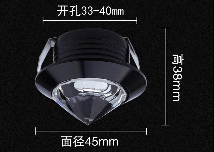 Crystal Mini LED Spot Light Cabinet Lamps AC85-265V 1W LED Recessed Ceiling LED Down Light Aluminum Indoor Light
