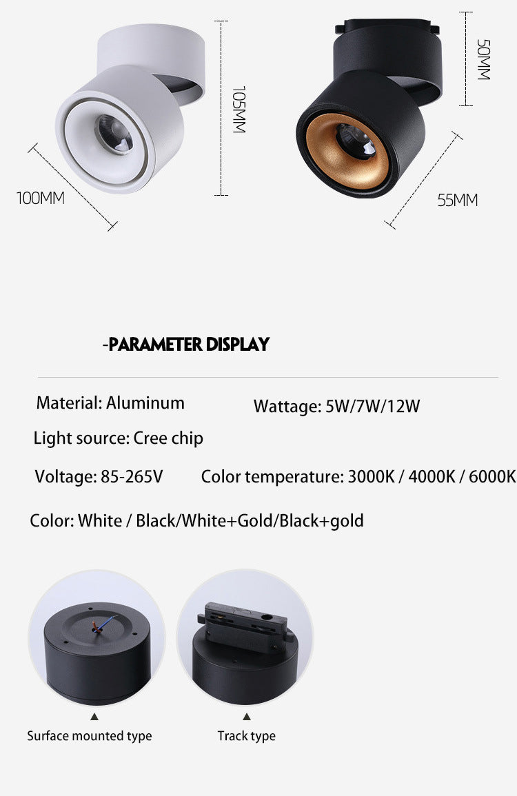 BRGT LED Spot Lights Surface Mounted Ceiling Lamp 5W7W12W Downlight Foco Foldable Track Light For Kitchen Store Indoor Lighting