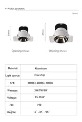 BRGT Borderless LED Spot Light Recessed Downlight Narrow Ceiling Lights Focus Lamp 220V For Kitchen Living Room Indoor Lighting