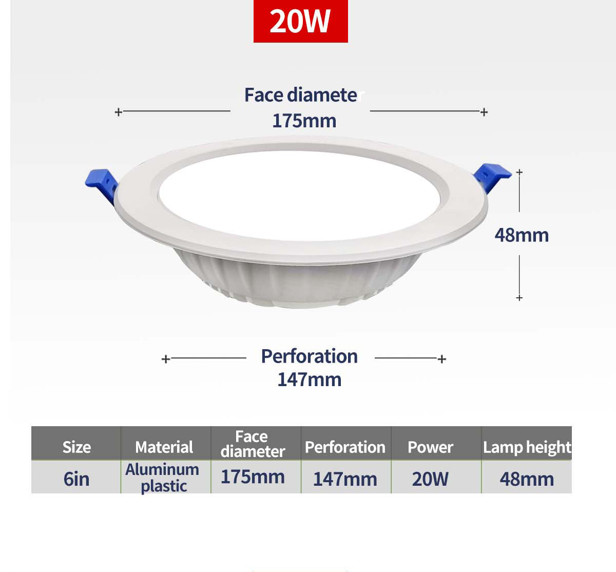 LED Smart Downlight Home Lighting Recessed 6 Pcs 20W 175V-250V Round Spotlight Smart Home Dimmable Indoor lights Fixture