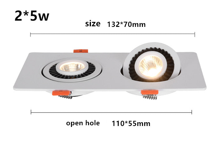 Dimmable Embedded Square Double LED Downlight 10w 14w 20w 30w White Shell Cob Ceiling Warm White AC85-265V