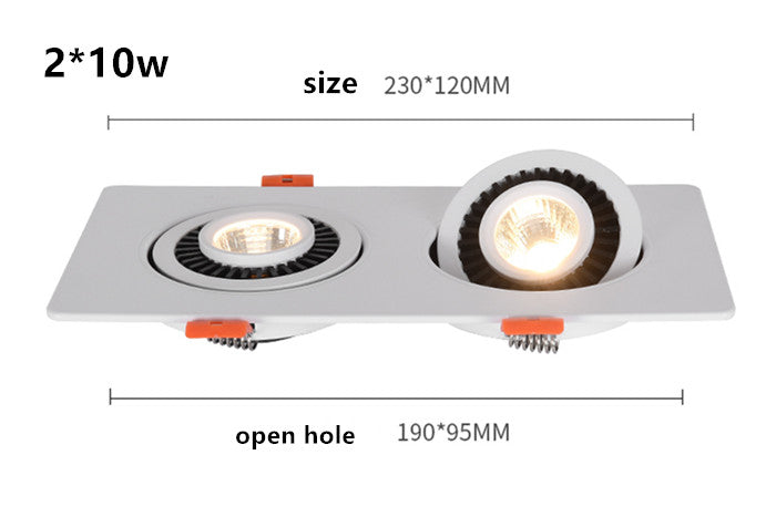 Dimmable Embedded Square Double LED Downlight 10w 14w 20w 30w White Shell Cob Ceiling Warm White AC85-265V
