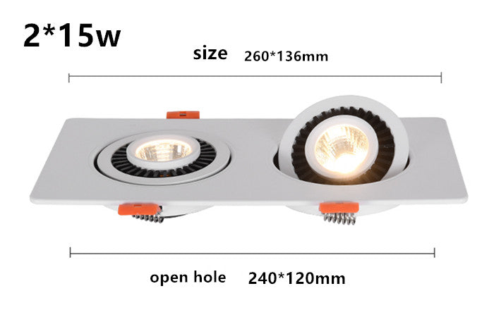 Dimmable Embedded Square Double LED Downlight 10w 14w 20w 30w White Shell Cob Ceiling Warm White AC85-265V