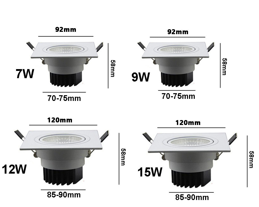 Square LED COB Downlight Recessed LED Dimmable 7W 9W 12W 15W LED Spot light decoration AC 110V 220V 85-265V Ceiling Lamp