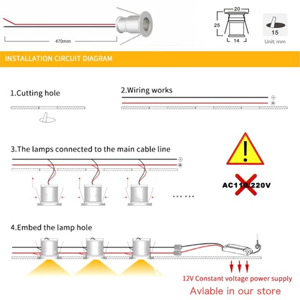 Mini LED Downlight 12V Dimmable Spotlight IP65 Staircase Cabinet Light 15mm Recessed Bedroom Spot Light Ceiling Downlight